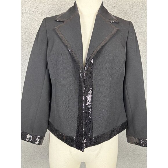 Kasper Women's Petite Sequin Tipped Open-Front Blazer Size 2P Black NWT's - Picture 2 of 8